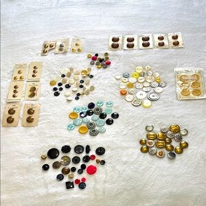 Lot Vintage Collectible Buttons - Glass Leather Metal Sewing Craft Old Retro